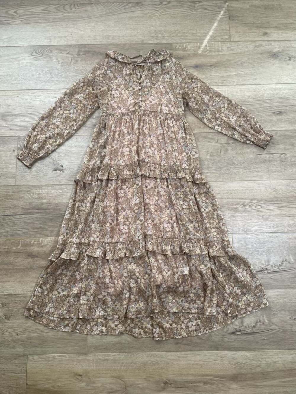 Noralee Floral Tiered Maxi Dress Small Long Sleeve Lined Romantic Boho Pink - Picture 2 of 13